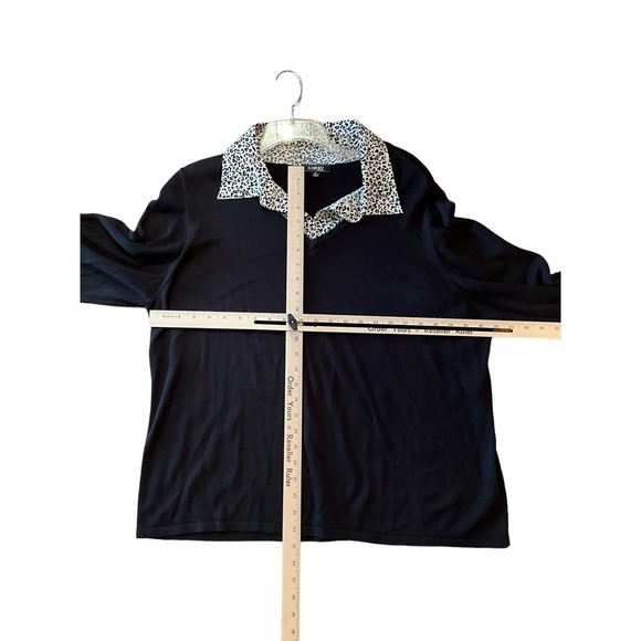Elementz Blouse Top Women Size 3X Black Long Sleeve Collared Polyester Stretch - Picture 5 of 6